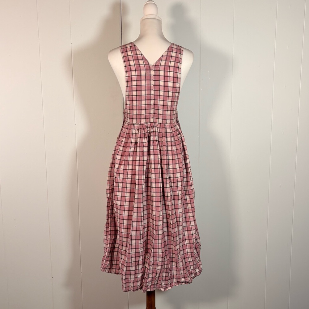 90s Plaid Pink Pinafore Dress Women’s S Cotton Sleeveless Midi Prairie Cottage‎ - Picture 8 of 11